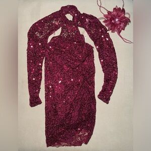 Weissman Lyrical Dance Costume Sequin Dress Built-in Leotard Maroon/Burgundy IC